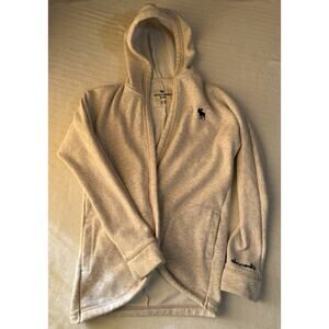 Abercrombie Kids Girls Ivory Fleece Open Front Hoodie Long Sleeve Logo 9/10